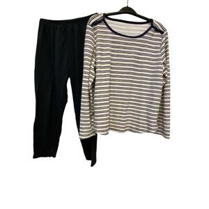 Nautica Pajama 2 Pc Set Navy Blue Nautical Stripe Women’s Boat Neck Pull On XL
